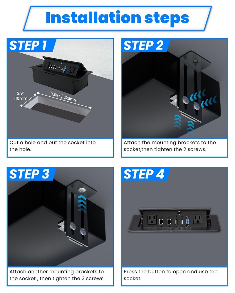 Jiangce Table Pop up Power Date Center Connection Box with Outlet Network HDMI for Conference Desk - Image 5